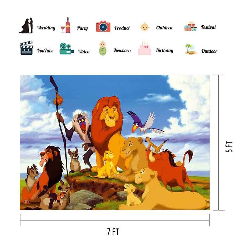 EOA 7(W) x5(H) FT Cartoon Lion King Photography Backdrop Tropical Safari Birthday Background Jungle Forest Animal Banner Studio Props - Image 2